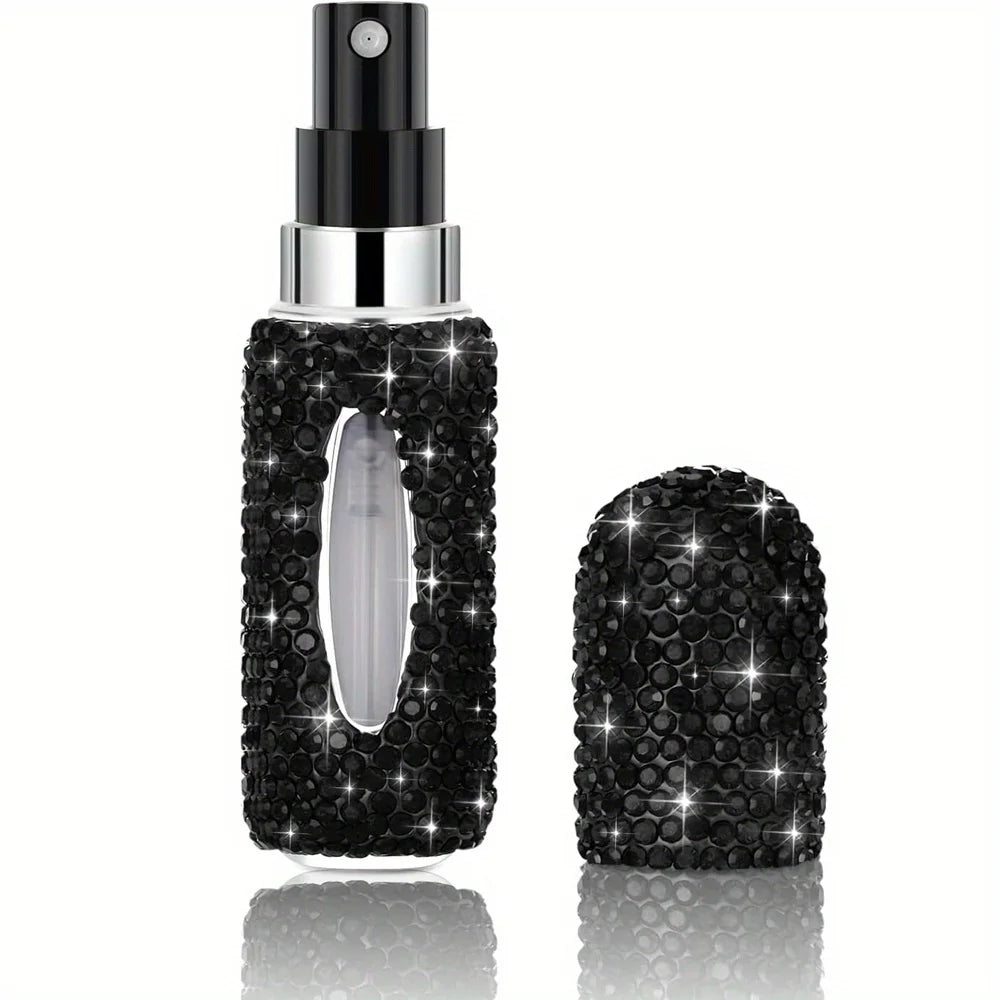 Rhinestone Perfume Atomizer 5ml – Refillable Travel Spray Bottle Perfume Atomizer PLUSH Black 5ml