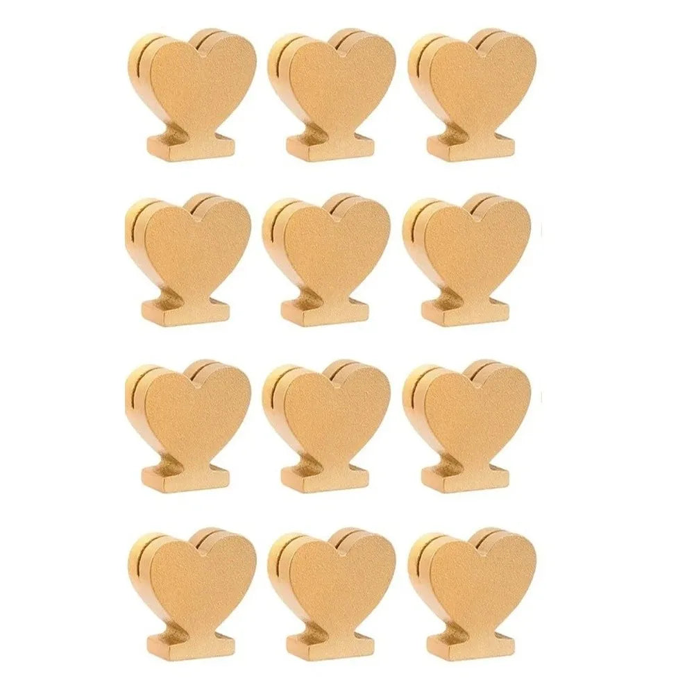 12pcs Gold Wooden Star & Heart Table Number Card Stands Table Card Stands PLUSH Heart