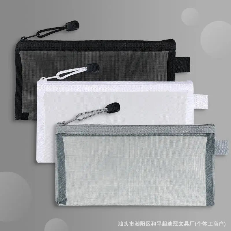 3-Pack Transparent Mesh Pencil Cases Large Capacity Nylon Zip Mesh Pencil Case PLUSH 3pcs