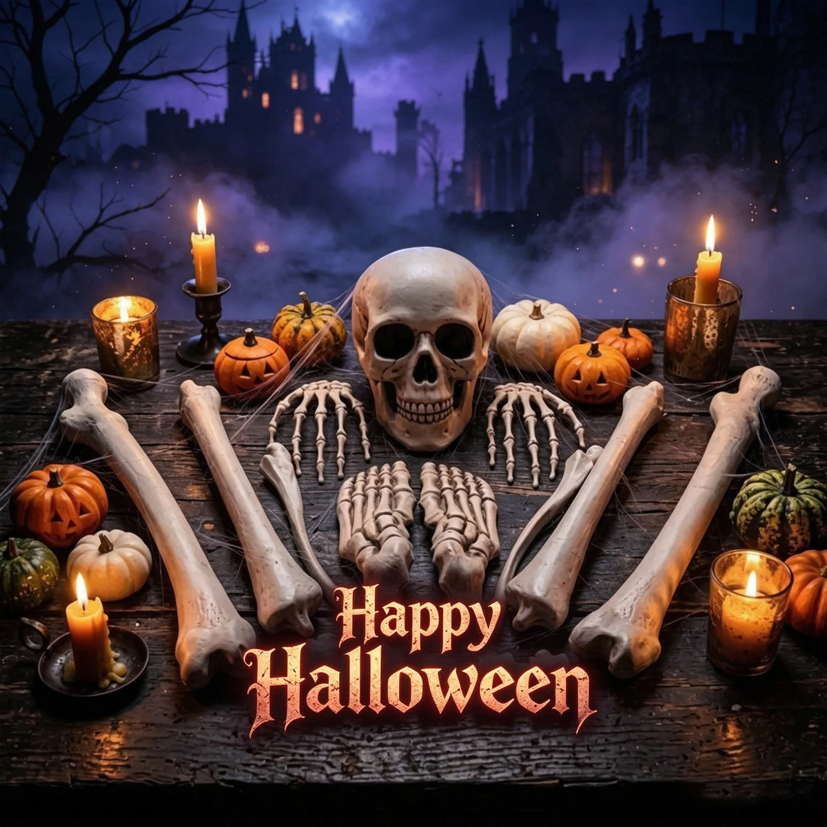 Realistic Halloween Skeleton Skull Bones Set – Horror Prop Decor Halloween Prop Decor PLUSH