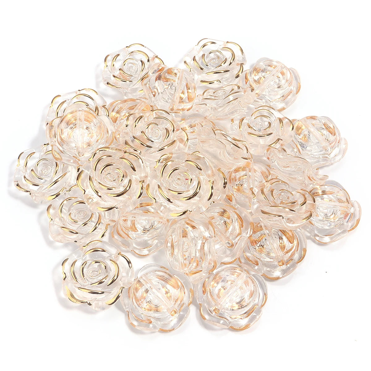 30pcs Resin Baroque Rose Beads Gold Border | DIY Jewelry Resin Jewelry Beads PLUSH Transparent