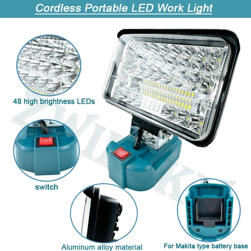 48 LED Work Light for Makita 18V Battery – Cordless Flood Lamp LED Work Light PLUSH