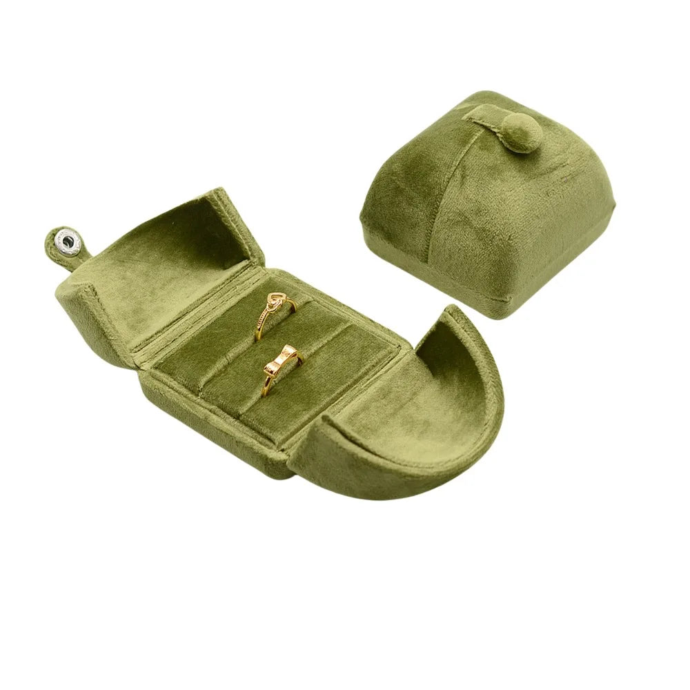 Velvet Jewelry Box – Ring, Necklace & Bracelet Organizer Jewelry Storage Box PLUSH Green Pair Ring Box