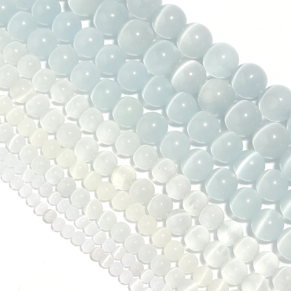 White Cat Eye Round Stone Beads 4–12mm | DIY Jewelry Natural Stone Beads PLUSH