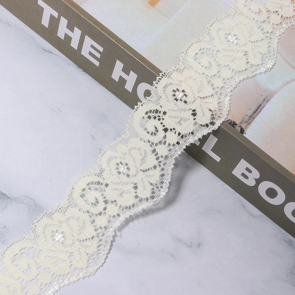 35mm Elastic Floral Lace Trim 2 Yards – DIY Sewing & Hairbands Elastic Lace Trim PLUSH beige 35mm