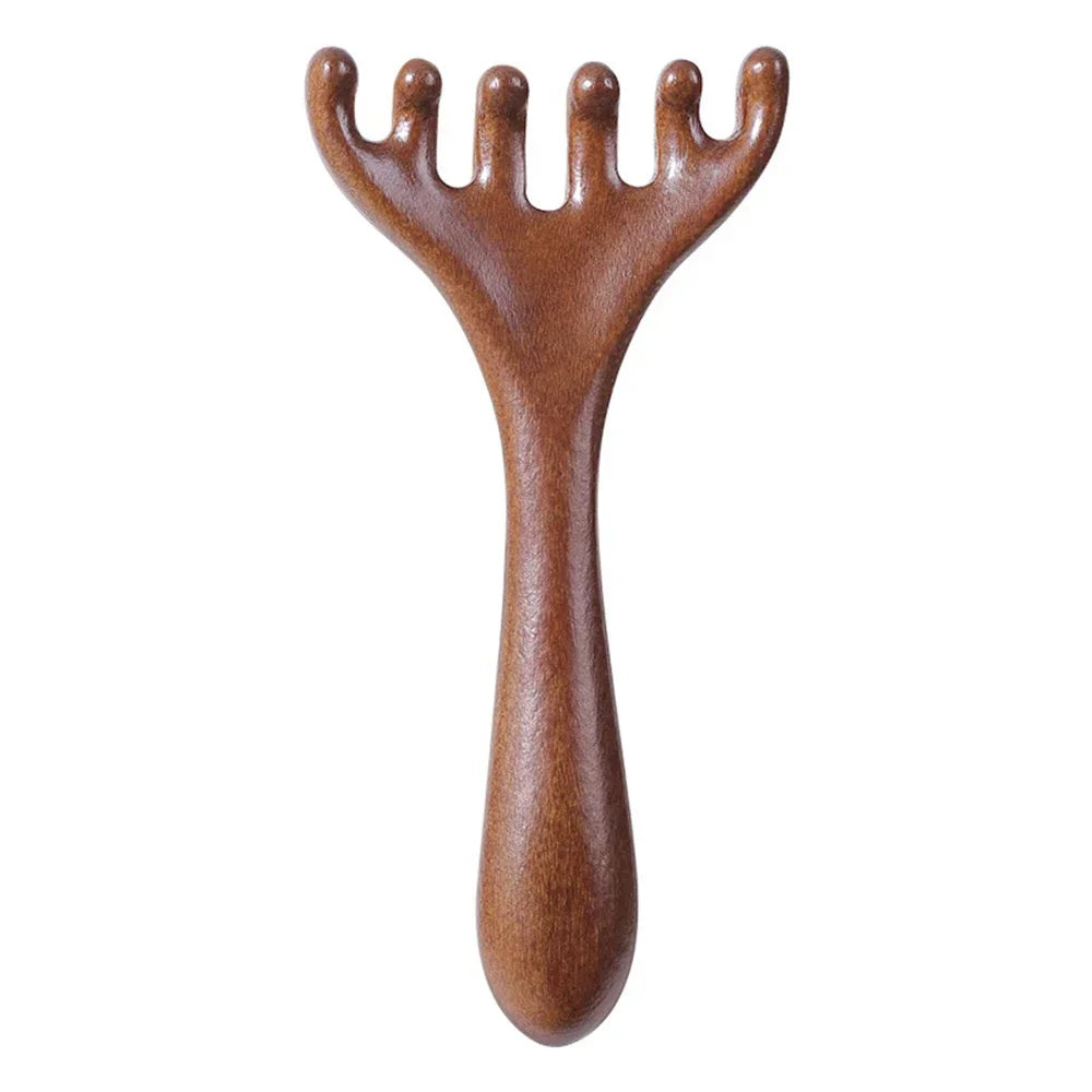 Natural Sandalwood Scalp Massager & Gua Sha Comb – 5-Claw Scalp Massage Comb PLUSH 6 Claws