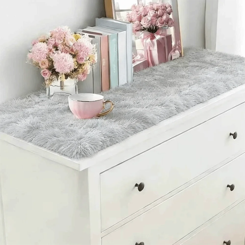 Gradient Plush Table Mat – Fluffy Shaggy Desk & Cabinet Pad Plush Table Mat PLUSH Grey 19.69x31.50 in