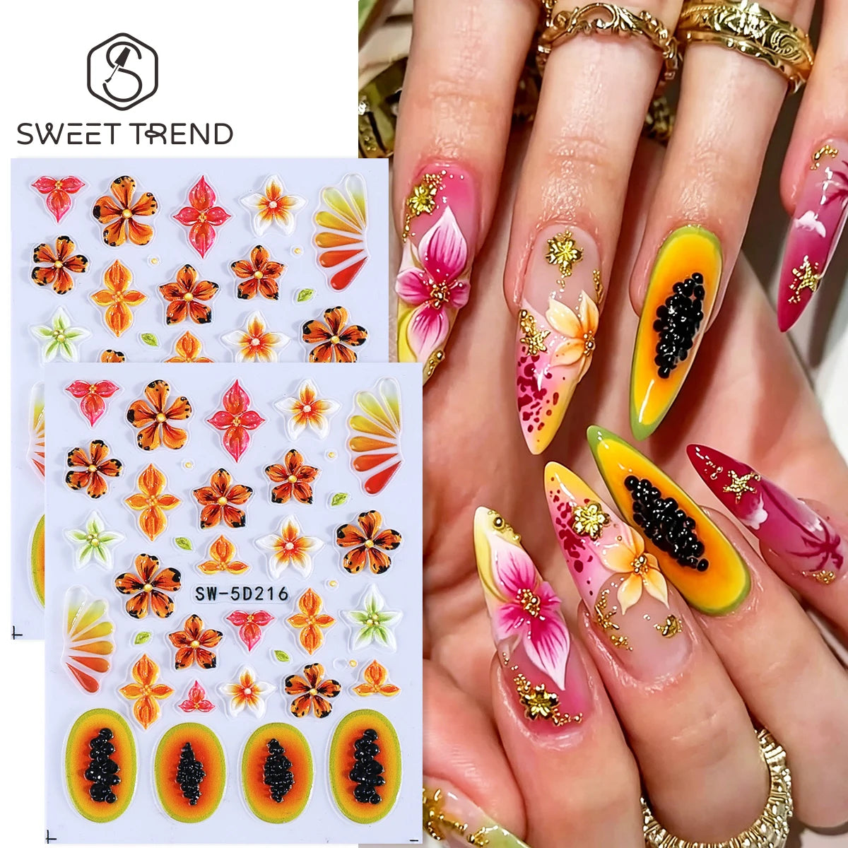 5D Pawpaw Frangipani Nail Embossed Stickers – Summer Decals Nail Art Stickers PLUSH