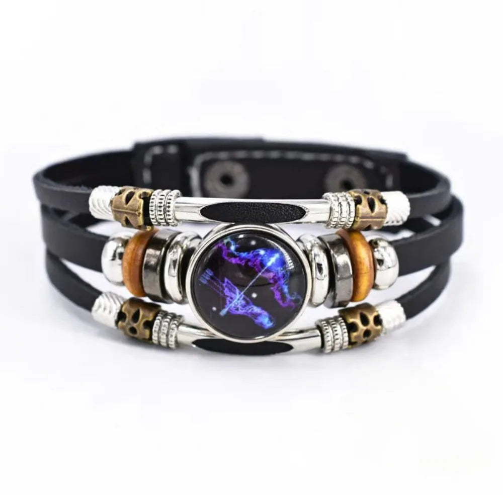 Zodiac Constellation Luminous Leather Bracelet | Unisex Gift Charm Bracelet PLUSH