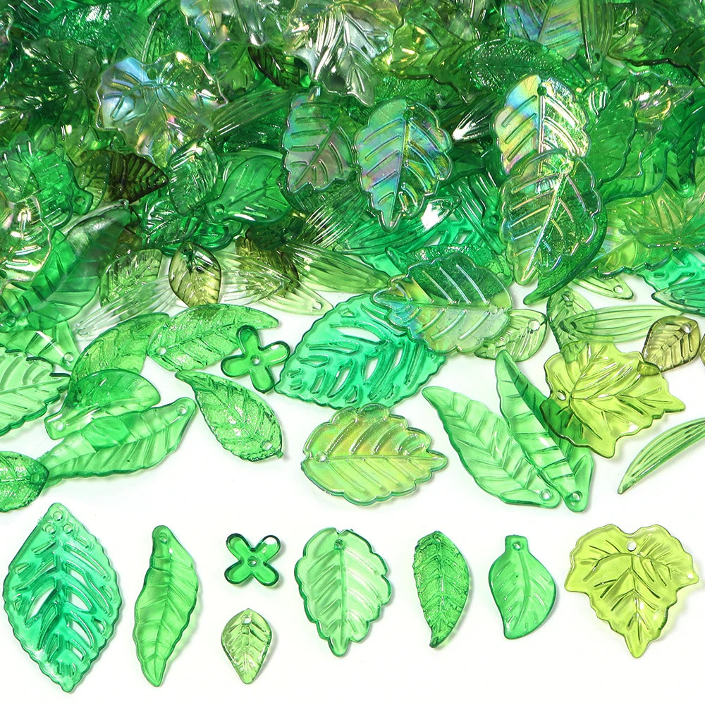 Green Leaf Acrylic Spacer Beads 50-200pcs | DIY Jewelry Making Acrylic Spacer Beads PLUSH