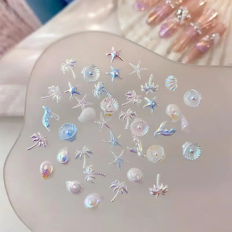 50pcs Mermaid Tail Ocean Nail Charms – Aurora DIY Manicure Nail Art Charms PLUSH