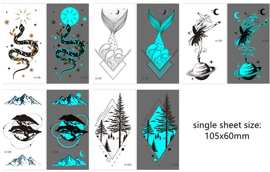 Luminous Butterfly Temporary Tattoo Stickers – Glow Body Art Temporary Tattoo Stickers PLUSH Hi-16-20 5pcs set