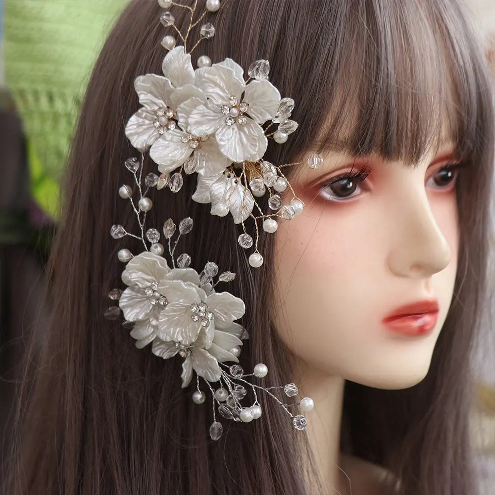 Crystal Pearl Flower Bridal Hairpin – Handmade Wedding Hair Clip Bridal Hair Clip PLUSH