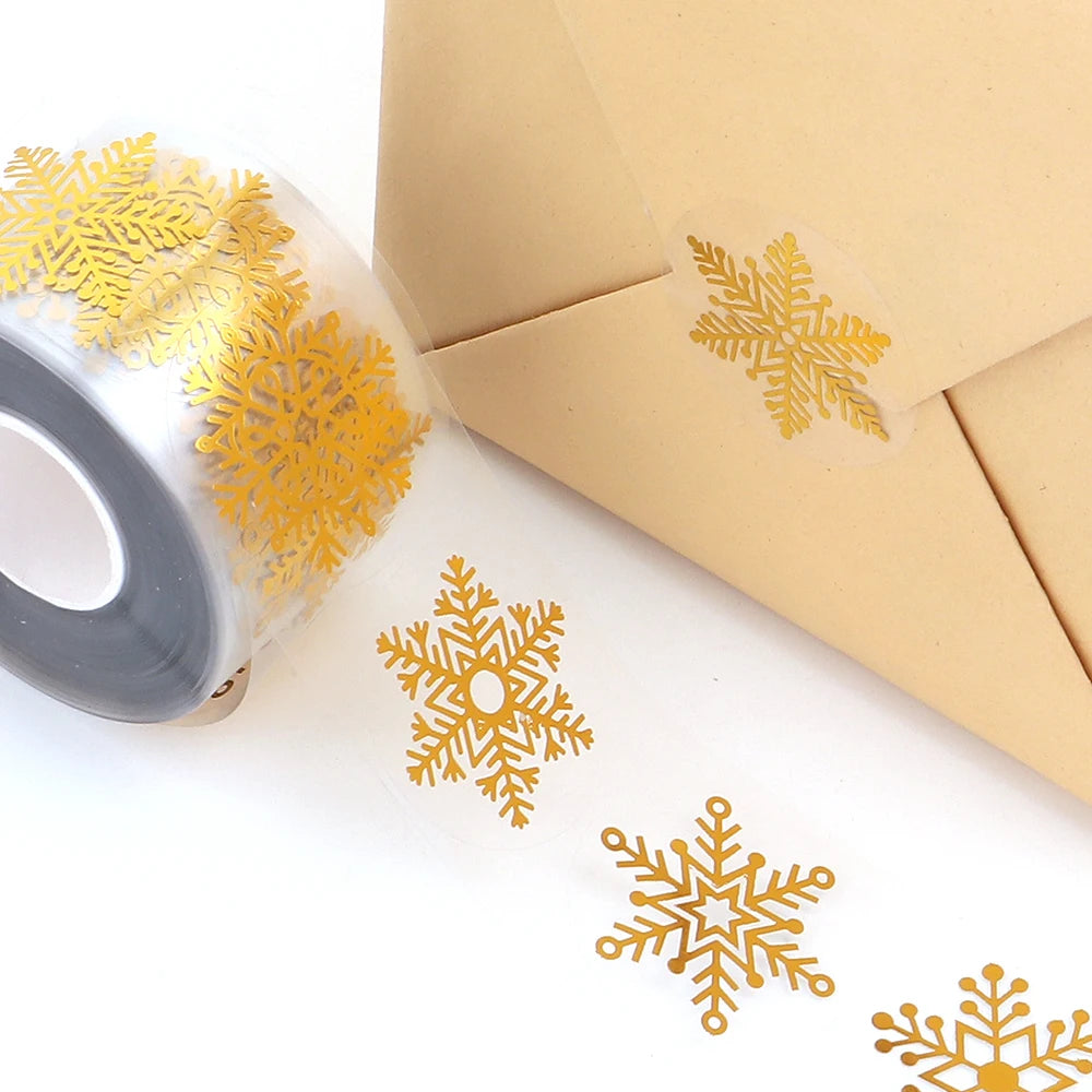 Gold Foil Christmas Snowflake Stickers – BOPP Gift Wrap Labels Decorative Sticker Labels PLUSH