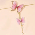 Tulle Butterfly Pendant Necklace – Rhinestone Pearl Korean Style Pendant Necklace PLUSH pink