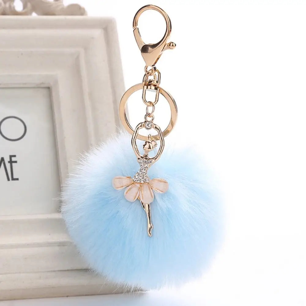 Ballet Angel Girl Fur Ball Keychain – Trendy Pom-Pom Keyring Fashion Keychain PLUSH
