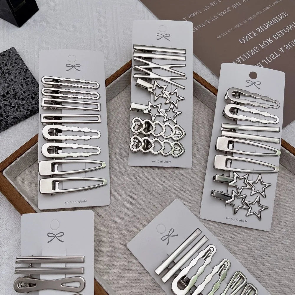 8pcs Metal Silver Geometric Hair Clips – Korean Barrettes Hair Clips Barrettes PLUSH