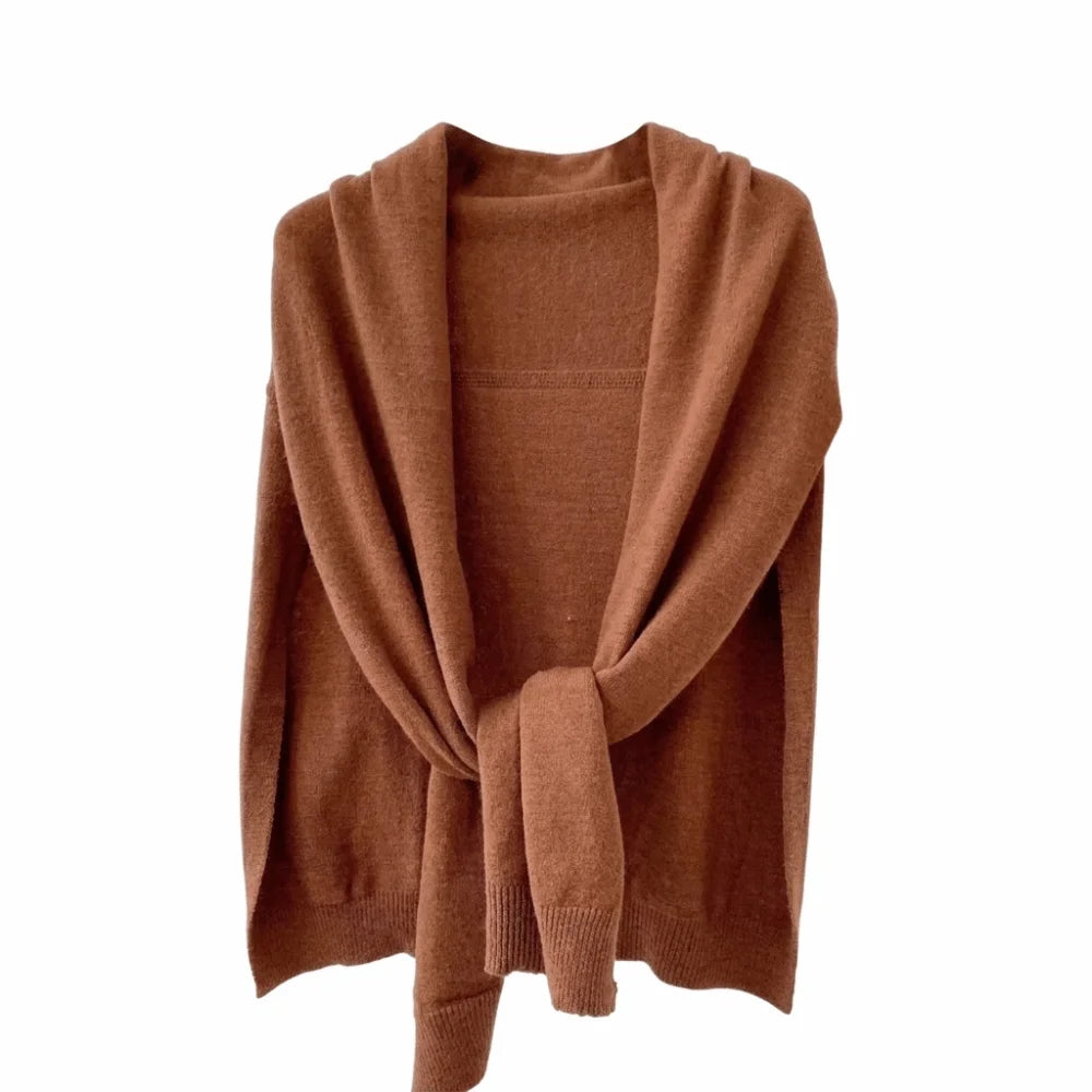 Women's Soft Knit Shawl Wrap – Polyester Scarf Cape All Seasons Knit Shawl Scarf PLUSH Brown