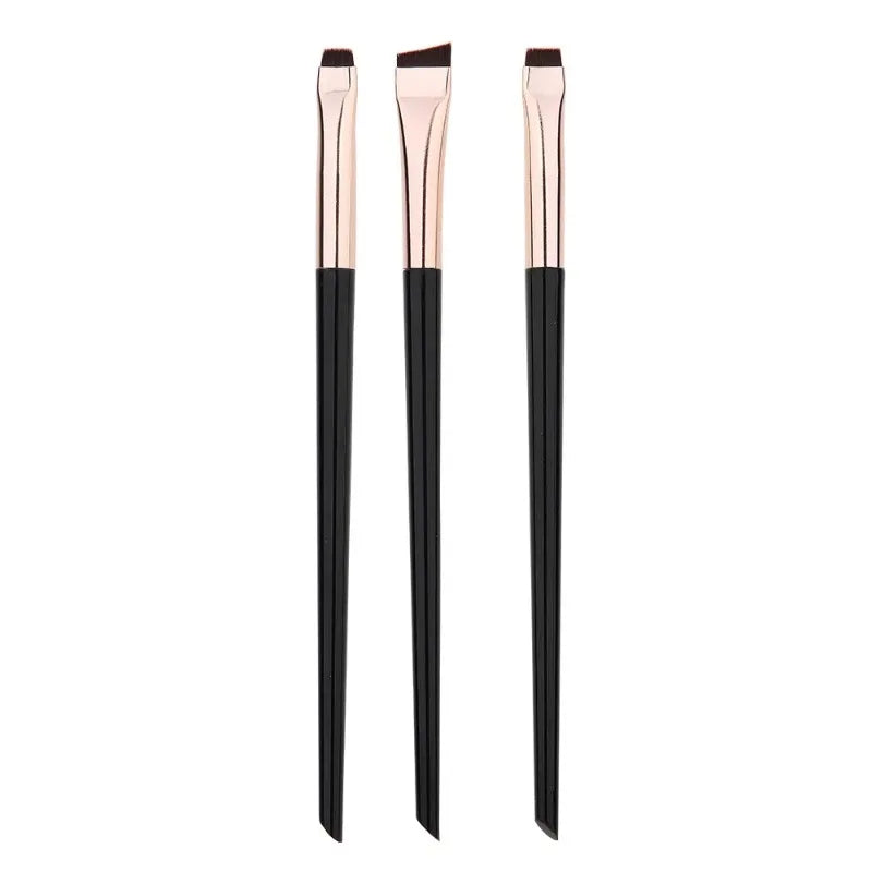 3-Piece Blade Eyeliner & Eyebrow Brush Set – Flat Fine Tip Makeup Brush Set PLUSH