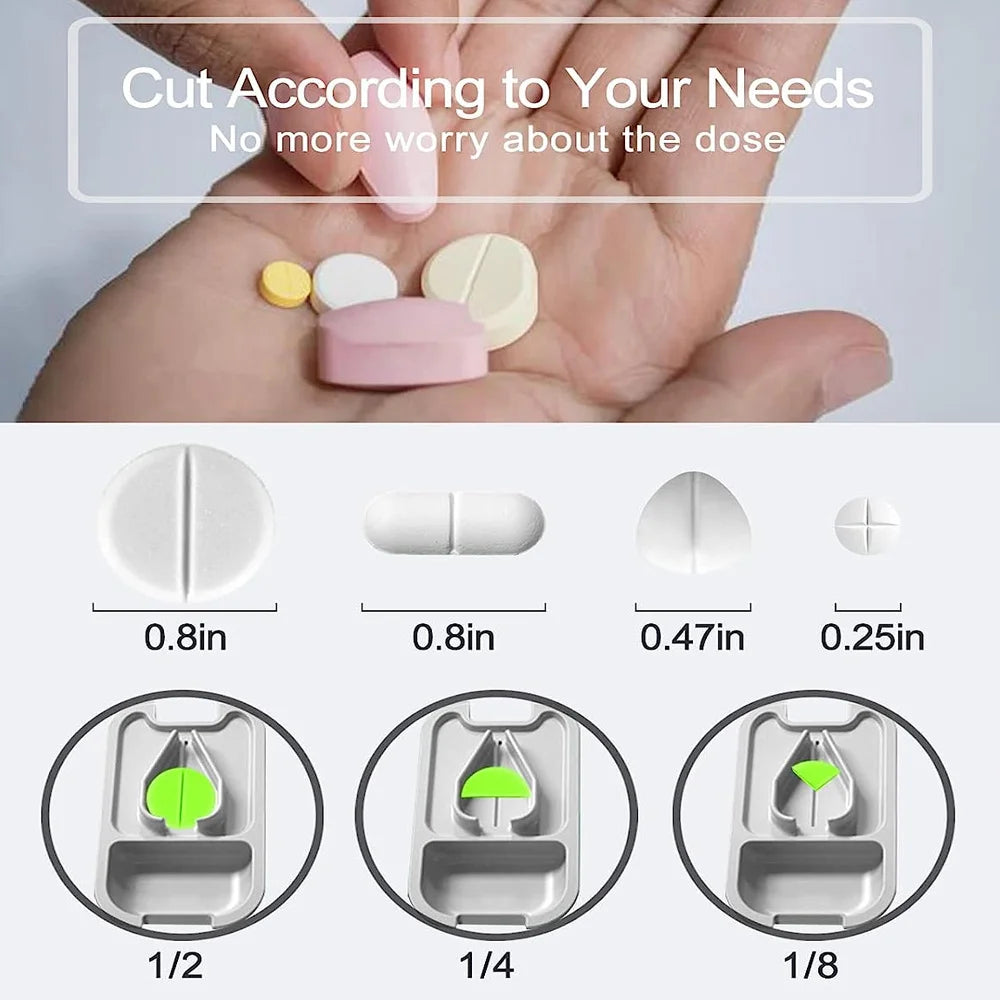 Pill Cutter Splitter with Storage Box – 1/2, 1/4 & 1/8 Cuts Pill Cutter Splitter PLUSH
