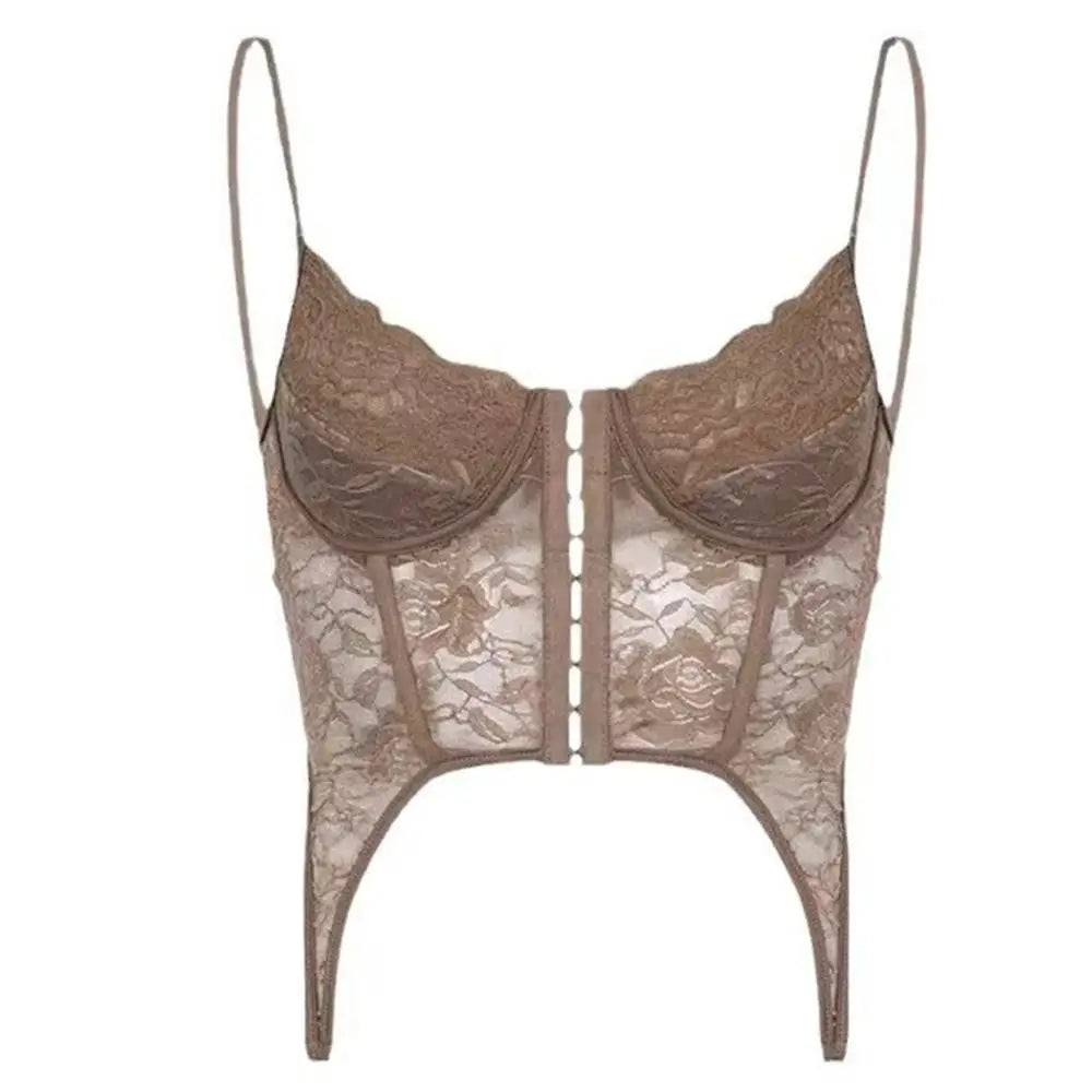 Y2K V-Neck Lace Corset Camisole Top | Adjustable Straps Lace Corset Camisole PLUSH