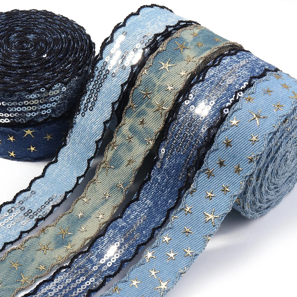 Scalloped Denim Ribbon Star Sequin Wave Trim – DIY Crafts Craft Ribbon Trim PLUSH