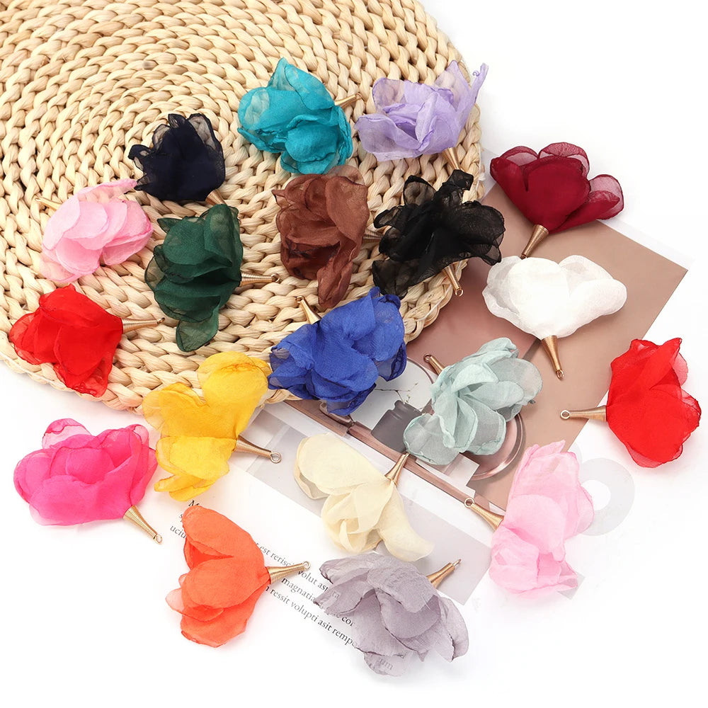 10pcs Chiffon Organza Flower Charms for DIY Earrings & Jewelry Jewelry Flower Charms PLUSH