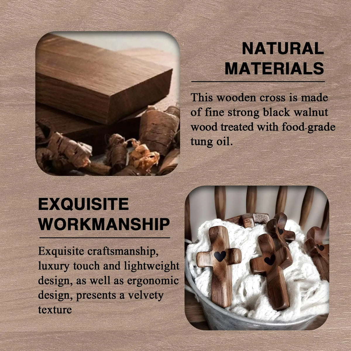 Mini Black Walnut Pocket Cross Set – Handcrafted Spiritual Gift Wooden Pocket Cross PLUSH