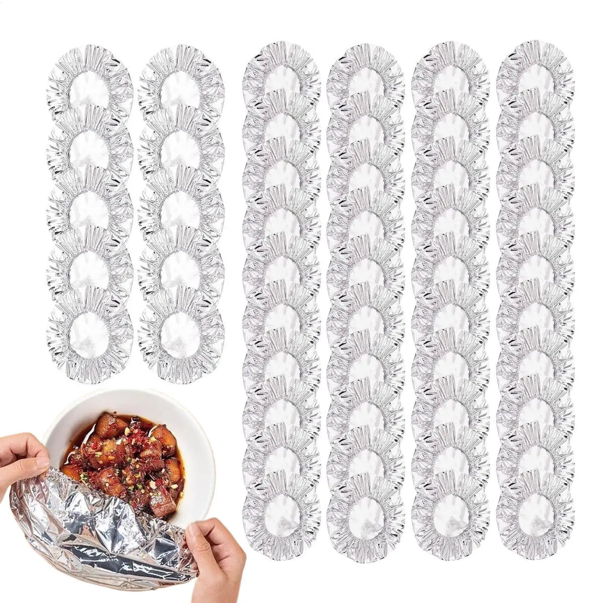 50pcs Reusable Stretch Foil Covers for Bowls Plates & Pans Food Storage Covers PLUSH