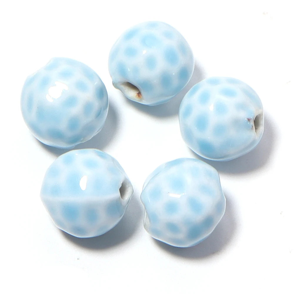 5pcs Ceramic Polka Dot Porcelain Spacer Beads – DIY Jewelry Ceramic Spacer Beads PLUSH Light Blue