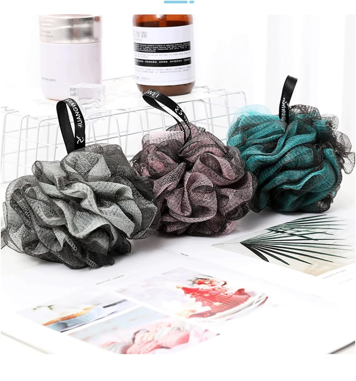 3-Pack Exfoliating Bath Sponge Scrubber Balls – Spa & Shower Bath Scrubber Set PLUSH Random color
