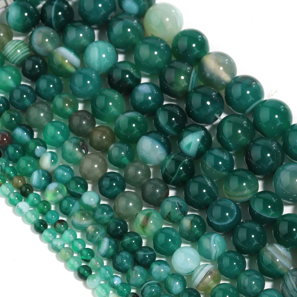 Green Striped Agate Round Spacer Beads – DIY Jewelry Making Natural Stone Beads PLUSH