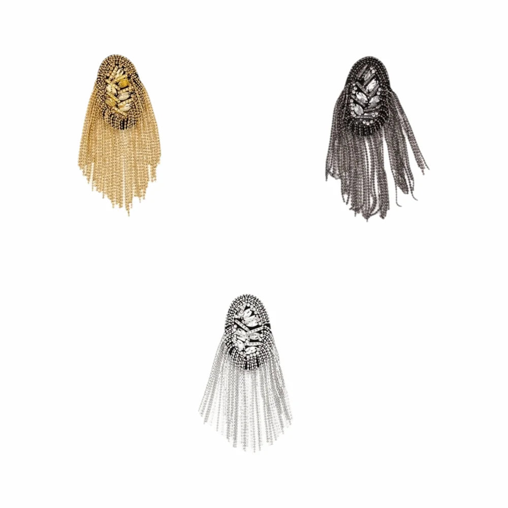 Rhinestone Tassel Shoulder Epaulettes – Unisex Fringe Brooch Shoulder Epaulette Brooch PLUSH