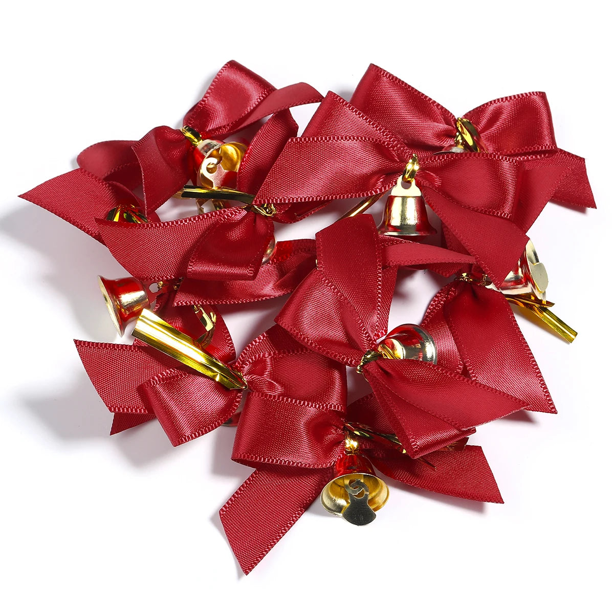 10pcs Christmas Bowknot Bell Bows – DIY Jewelry & Tree Decor Craft Bow Ornaments PLUSH Red 01 as show