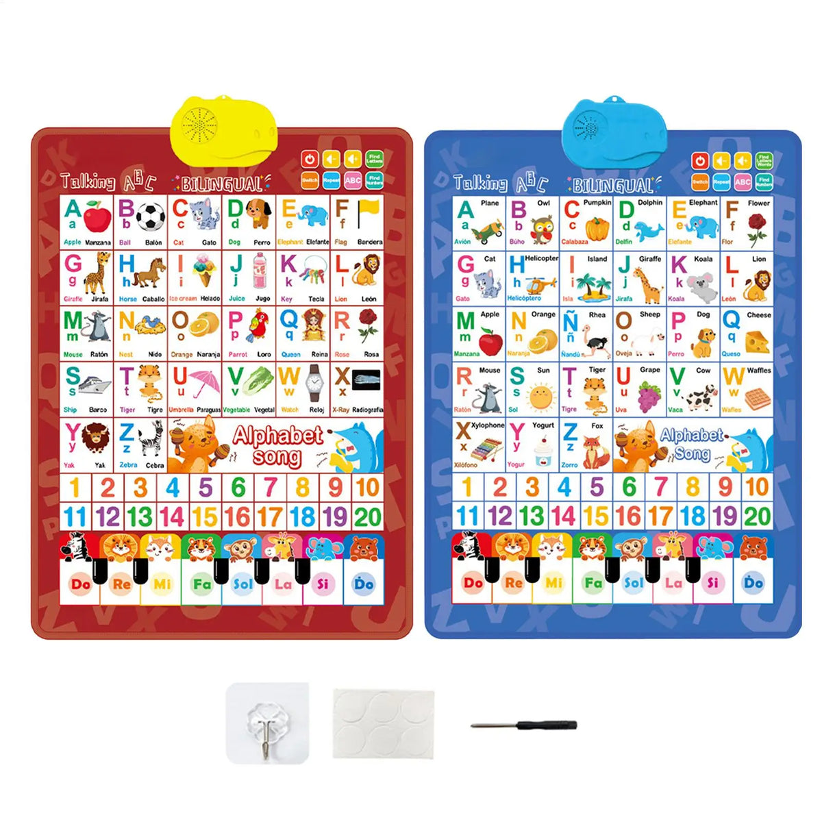 Bilingual Talking Wall Chart – English & Spanish Learning Toy Educational Learning Toy PLUSH