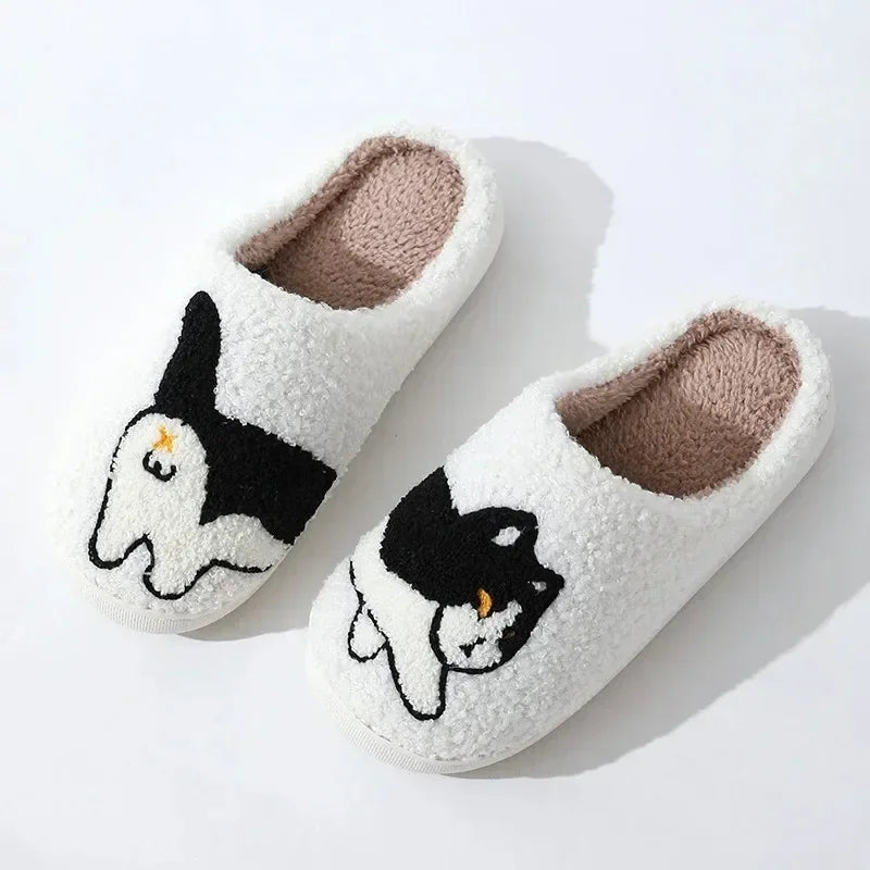 Cartoon Animal Plush Slippers – Cute Dog & Cat Design Plush Novelty Slippers PLUSH 38-39 White