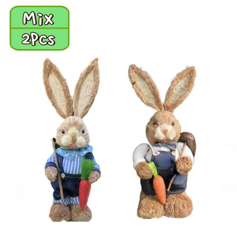 Straw Bunny Rabbit Ornaments – Easter Home Garden Decor | Buy 1 Get 1 Easter Bunny Ornament PLUSH Mix-2PCS-01 35CM