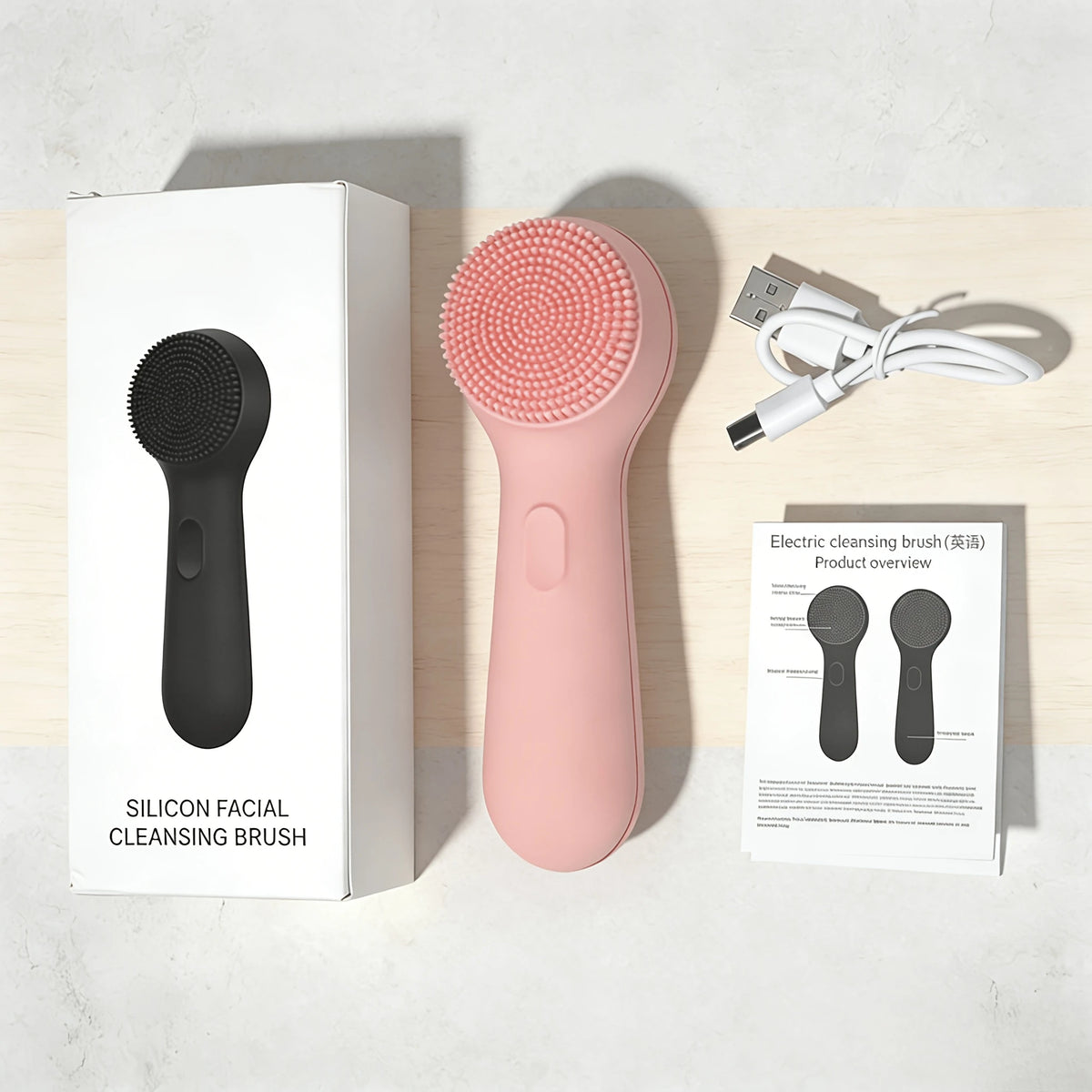 Sonic Silicone Facial Cleansing Brush – USB Rechargeable Facial Cleansing Brush PLUSH Pink