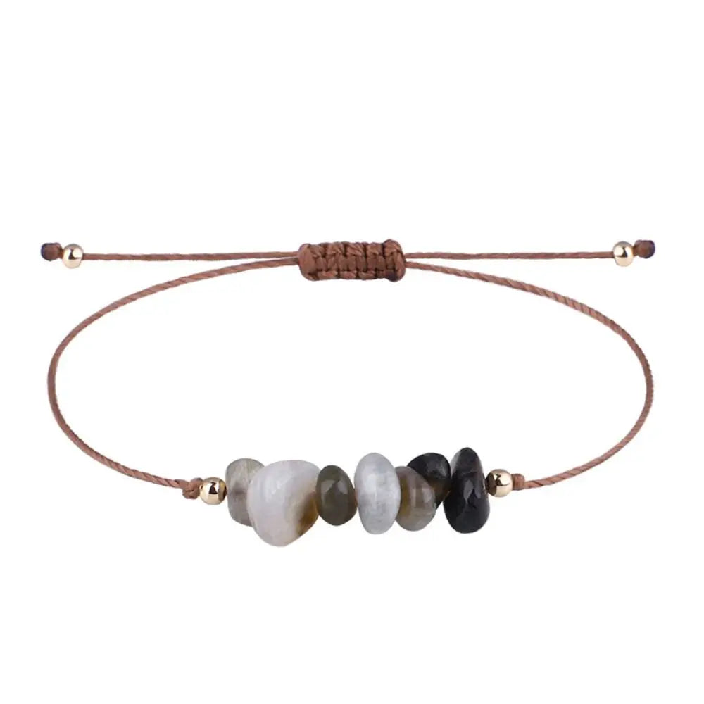 Amethyst Crystal Gravel Woven Rope Boho Bracelet for Women Boho Stone Bracelet PLUSH Light Grey