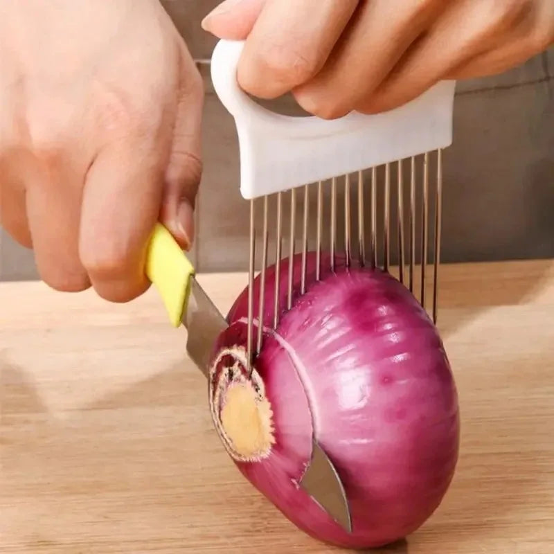 Stainless Steel Onion Holder & Vegetable Slicer Kitchen Tool Vegetable Slicer Tool PLUSH