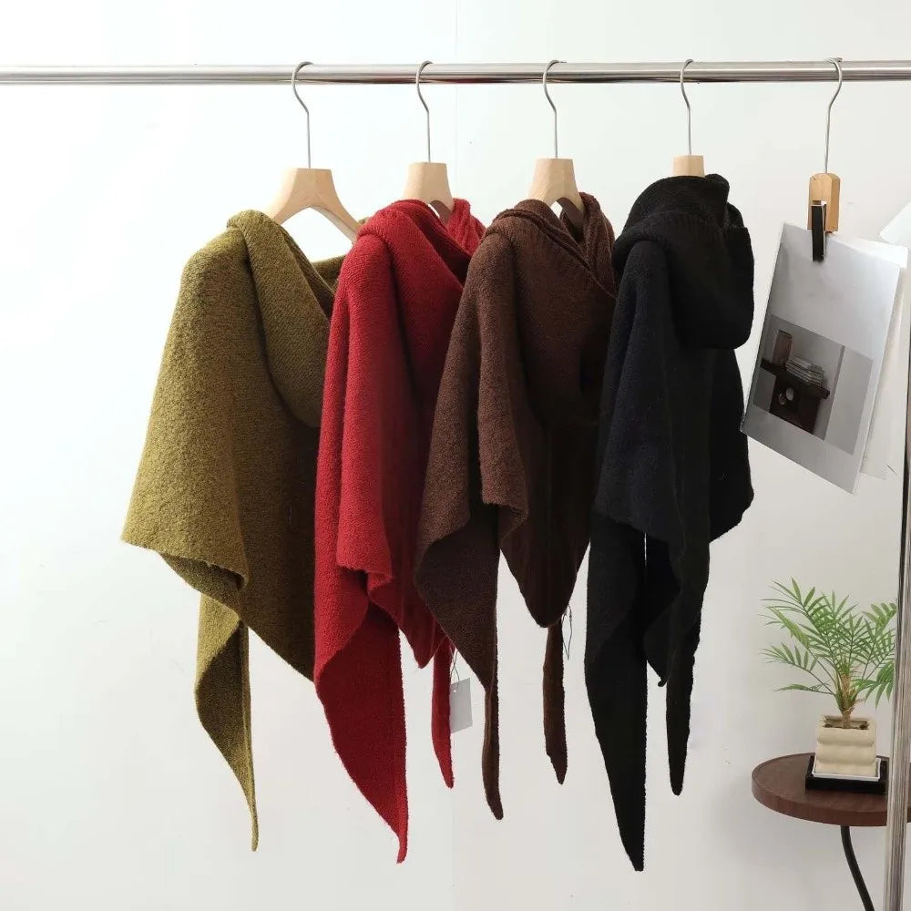 Women's Hooded Triangle Scarf Shawl – Knit Polyester Wrap Hooded Scarf Shawl PLUSH