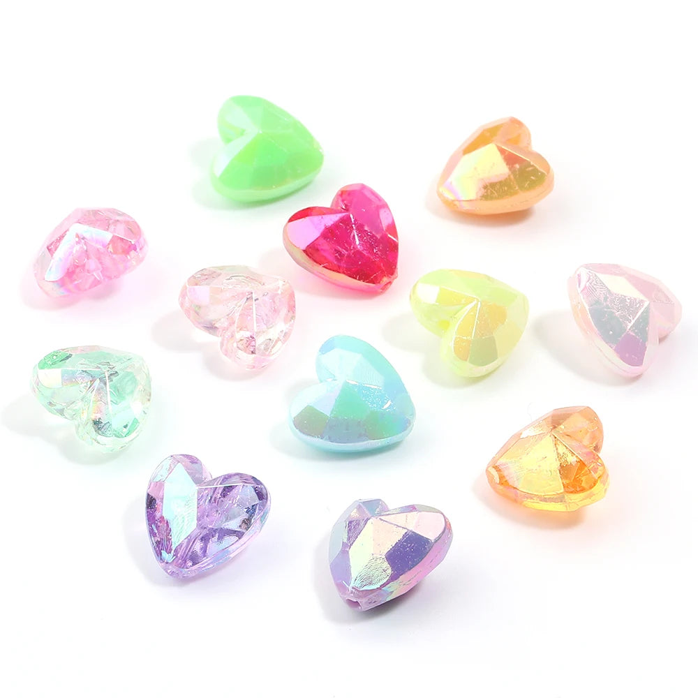 100pcs AB Color Faceted Heart Acrylic Beads – DIY Jewelry Making Acrylic Craft Beads PLUSH