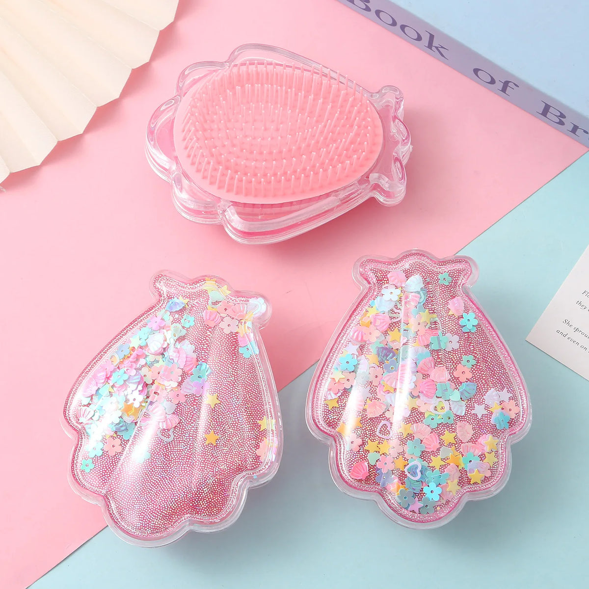 Shell Fan-Shaped Airbag Hair Brush – Anti-Static Styling Comb Airbag Hair Brush PLUSH Pink 1Pc