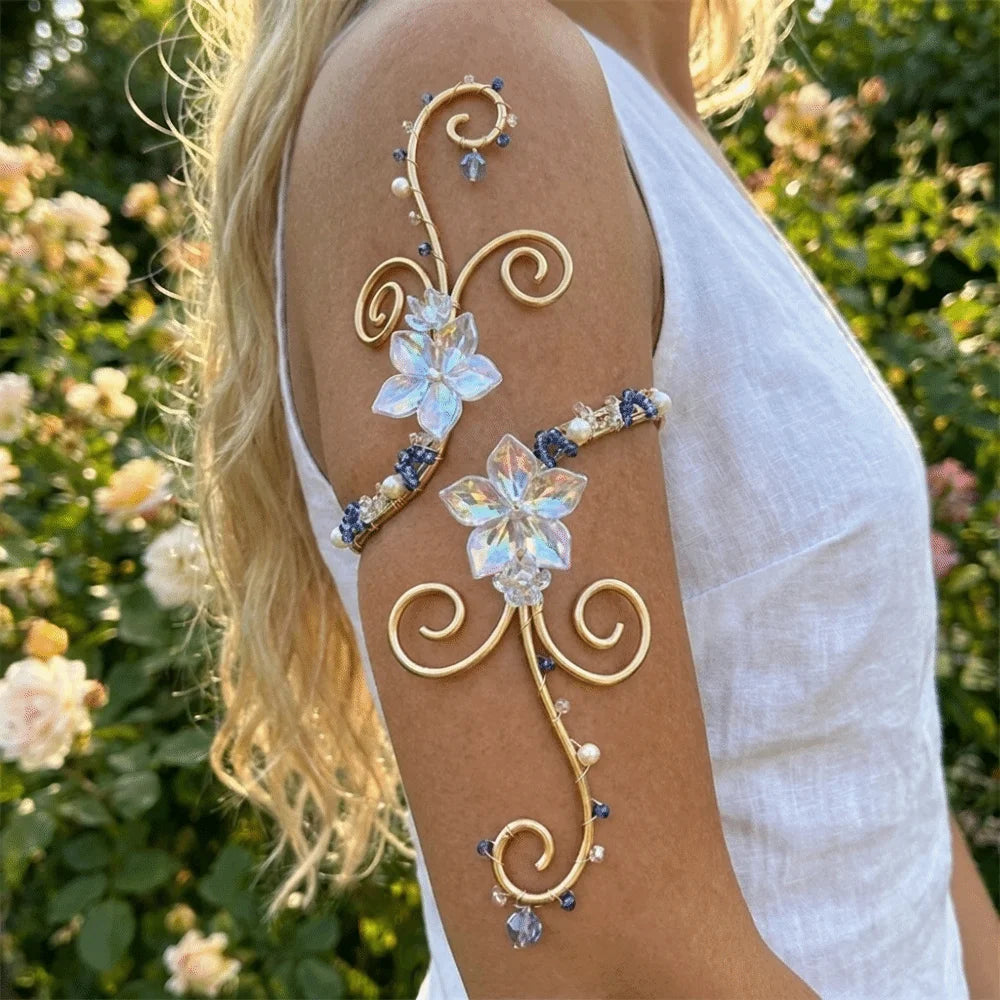 Vintage Hollow Iris Flower Arm Cuff Bracelet | Gold & Silver Arm Cuff Bracelet PLUSH Style 1