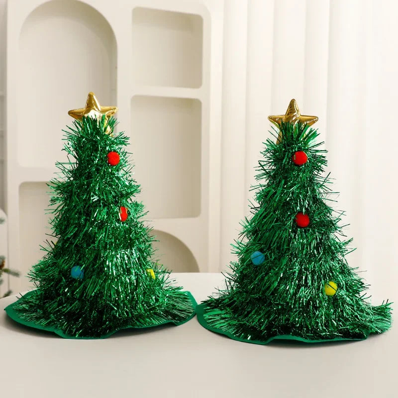 Mini Christmas Tree Hat Headbands – Holiday Photo Props Set Holiday Headband Set PLUSH 34x37cm Green-2PCS