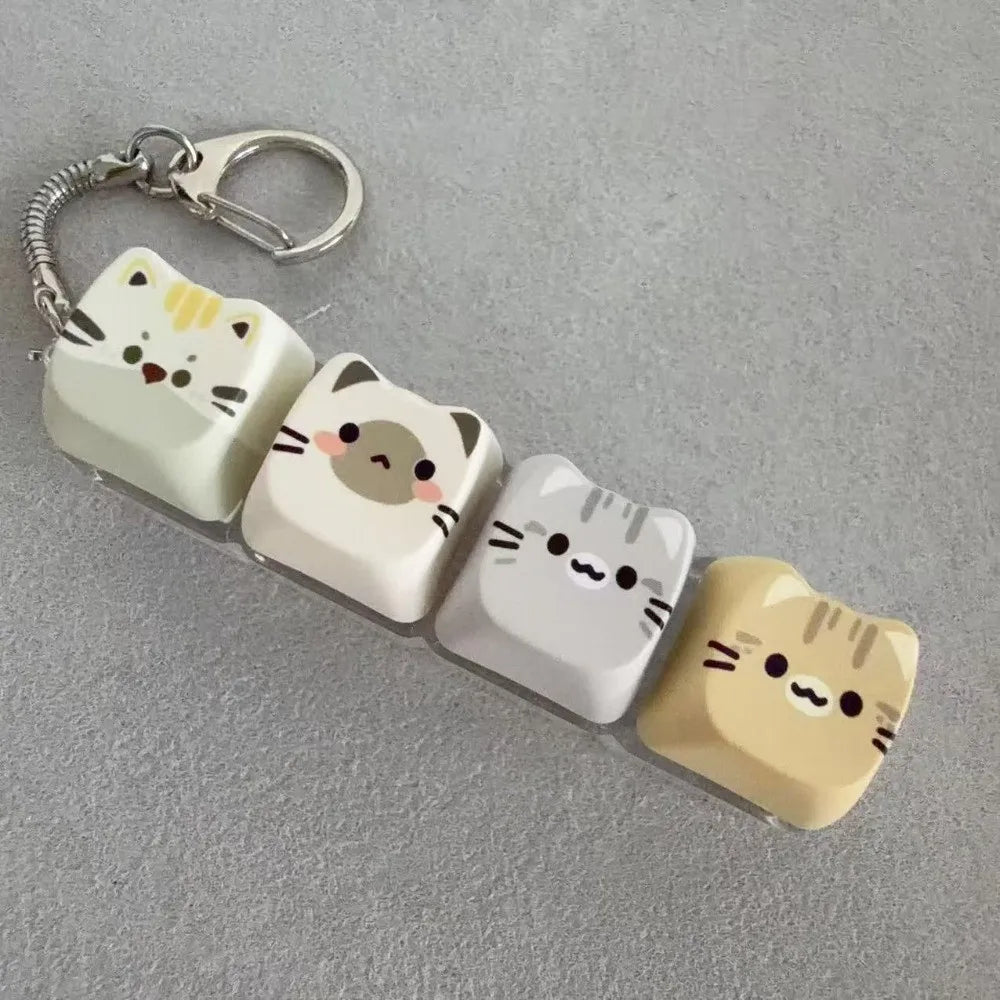 Kawaii Cat Fidget Clicker Keychain – 4-Key Keycap Design Fidget Keychain PLUSH