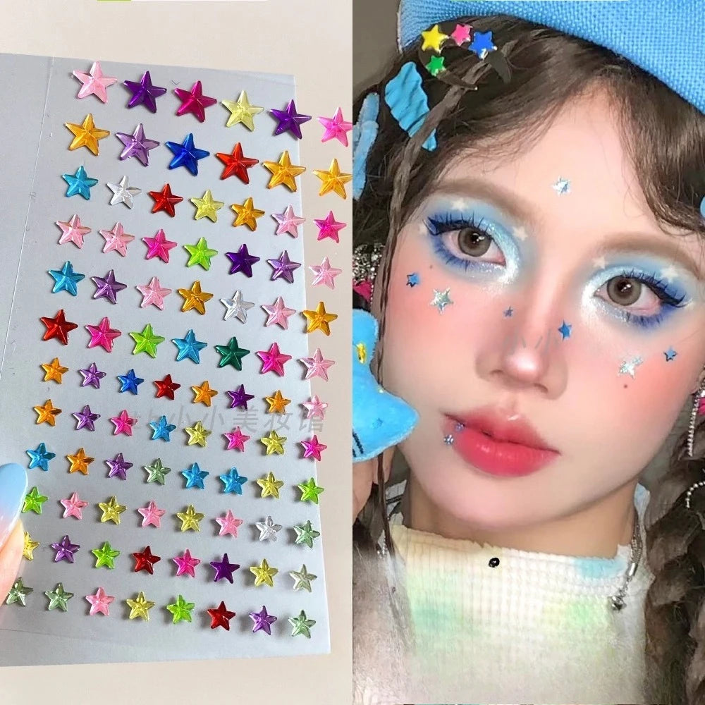 Star Rhinestone Face Gem Stickers – Festival Glam | 1 Sheet Face Gem Stickers PLUSH mixed color 88Pcs