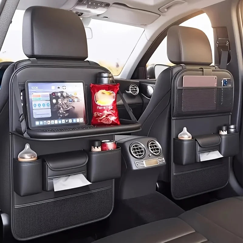 Faux Leather Car Seat Back Organizer | Multi Compartment Car Seat Organizer PLUSH