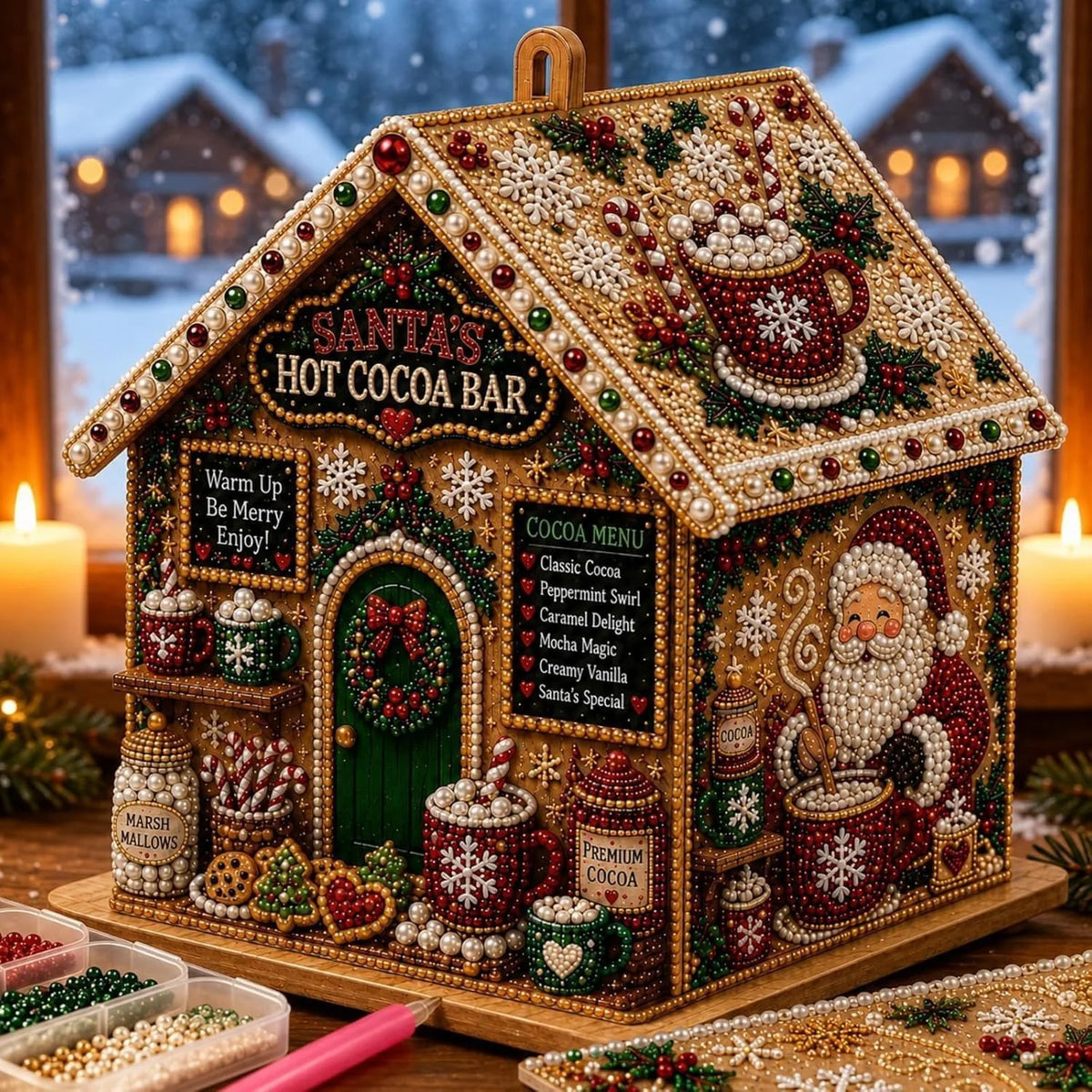 Wooden Christmas House Diamond Painting Set – 4-Sided Holiday Diamond Painting Kit PLUSH Christmas 3