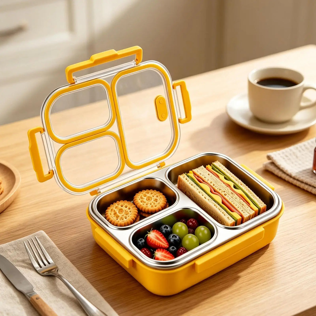 3-Grid Stainless Steel Bento Lunch Box – Leakproof Large Bento Lunch Box PLUSH